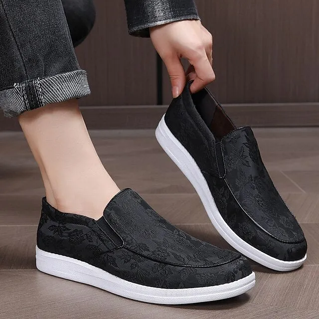 Discounted delivery Black Loafers – Men's Slip-On Jacquard Red Floral Unbeatable and