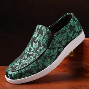 Discounted delivery Black Loafers – Men's Slip-On Jacquard Red Floral Unbeatable and