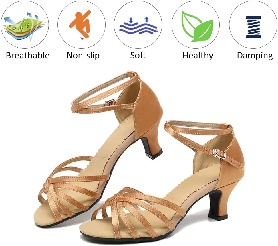 DKZSYIM Women's Satin Latin Dance Shoes Ballroom Salsa Performance Practice Dancing Shoes,Model LP-1213ZS