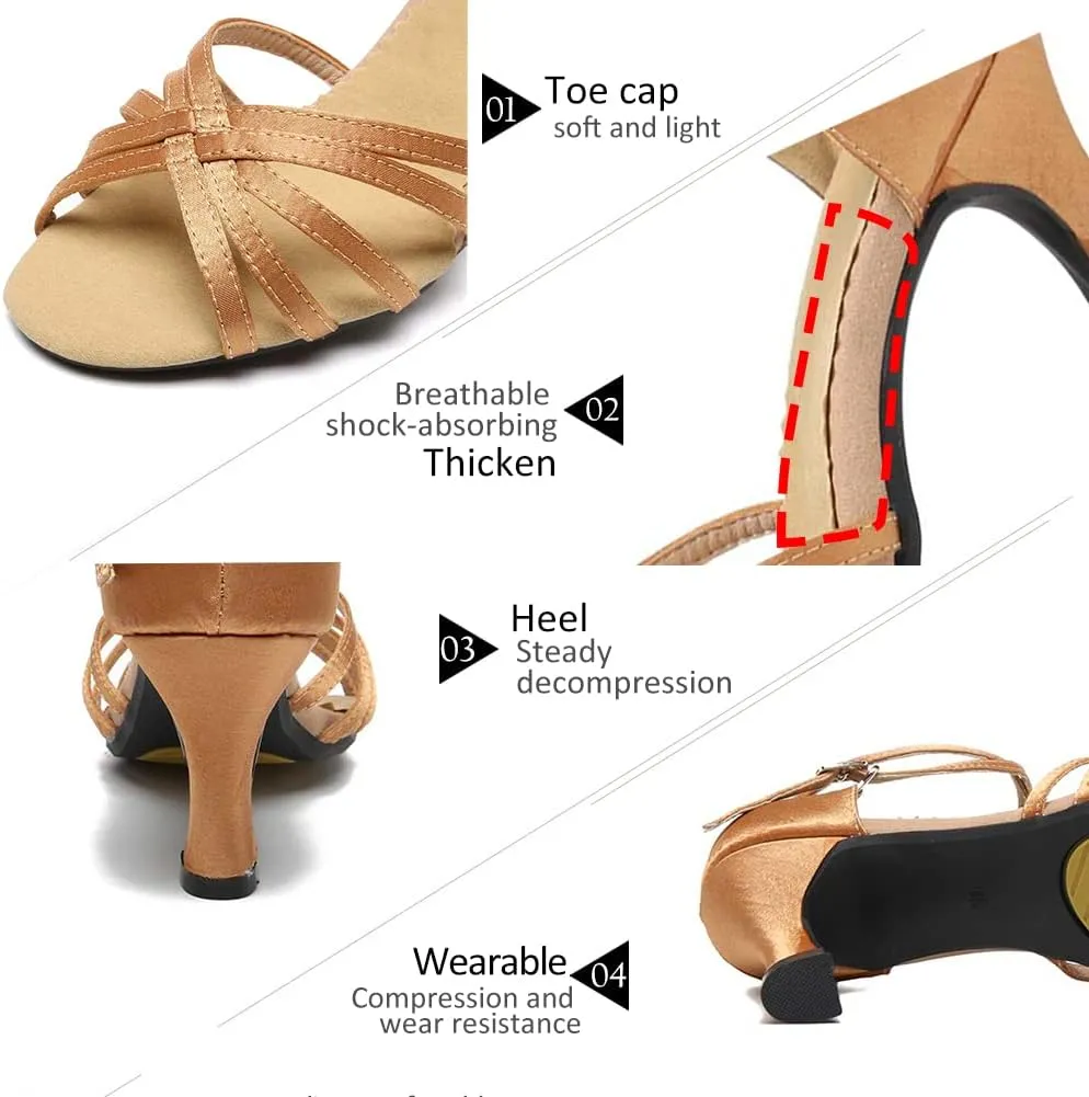 DKZSYIM Women's Satin Latin Dance Shoes Ballroom Salsa Performance Practice Dancing Shoes,Model LP-1213ZS