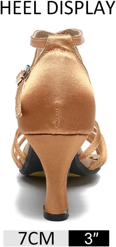 DKZSYIM Women's Satin Latin Dance Shoes Ballroom Salsa Performance Practice Dancing Shoes,Model LP-1213ZS