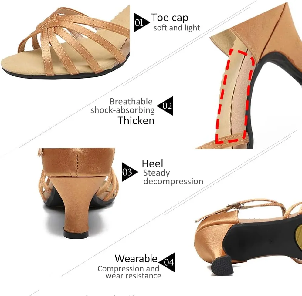 DKZSYIM Women's Satin Latin Dance Shoes Ballroom Salsa Performance Practice Dancing Shoes,Model LP-1213ZS