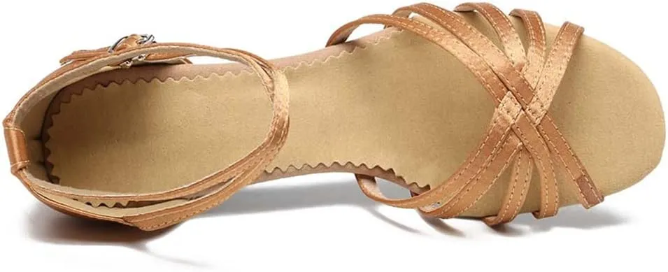 DKZSYIM Women's Satin Latin Dance Shoes Ballroom Salsa Performance Practice Dancing Shoes,Model LP-1213ZS