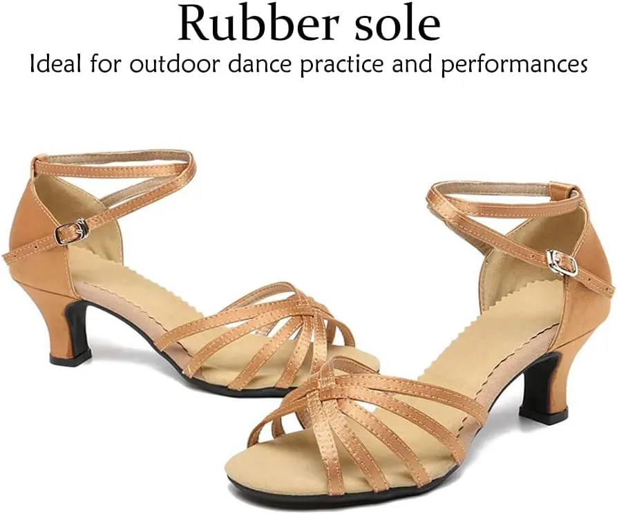 DKZSYIM Women's Satin Latin Dance Shoes Ballroom Salsa Performance Practice Dancing Shoes,Model LP-1213ZS