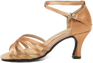 DKZSYIM Women's Satin Latin Dance Shoes Ballroom Salsa Performance Practice Dancing Shoes,Model LP-1213ZS