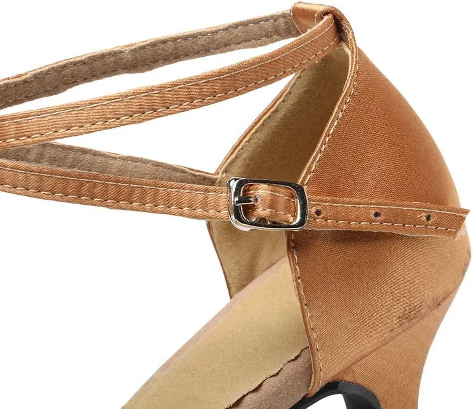 DKZSYIM Women's Satin Latin Dance Shoes Ballroom Salsa Performance Practice Dancing Shoes,Model LP-1213ZS