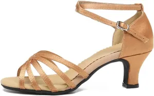 DKZSYIM Women's Satin Latin Dance Shoes Ballroom Salsa Performance Practice Dancing Shoes,Model LP-1213ZS