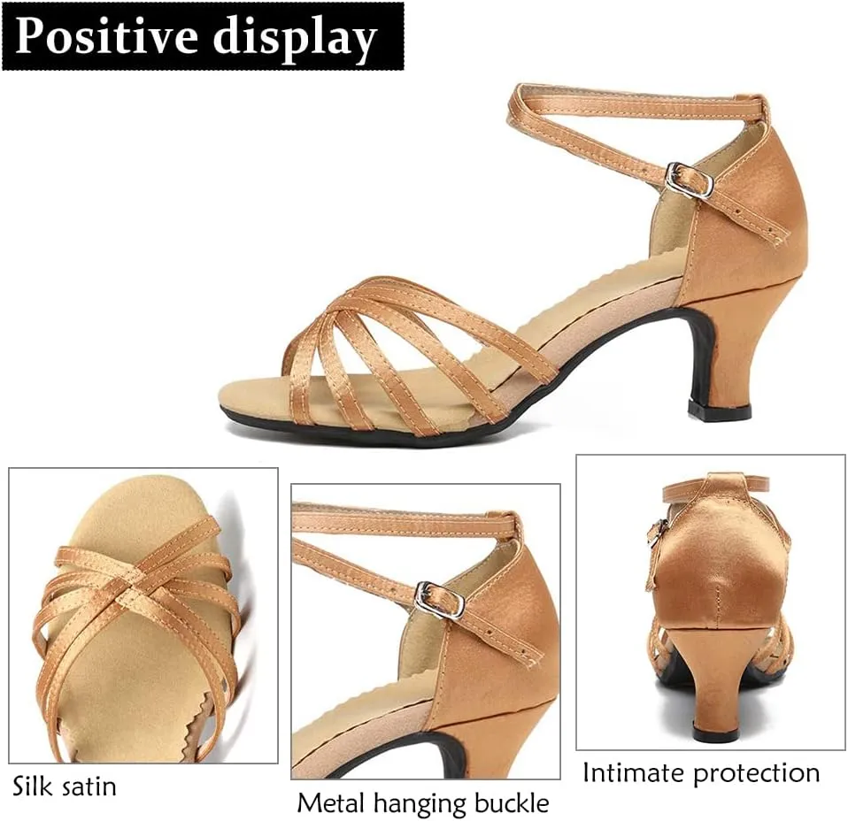 DKZSYIM Women's Satin Latin Dance Shoes Ballroom Salsa Performance Practice Dancing Shoes,Model LP-1213ZS
