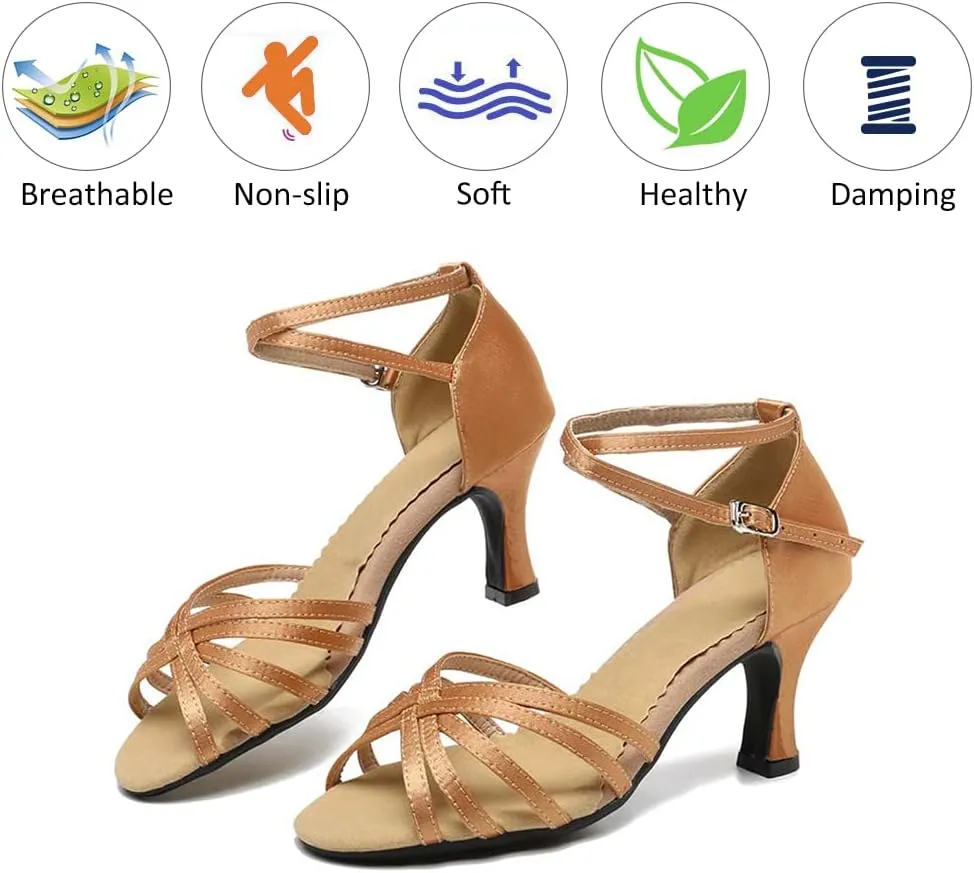 DKZSYIM Women's Satin Latin Dance Shoes Ballroom Salsa Performance Practice Dancing Shoes,Model LP-1213ZS