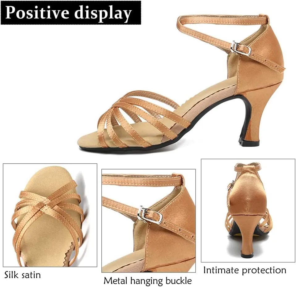 DKZSYIM Women's Satin Latin Dance Shoes Ballroom Salsa Performance Practice Dancing Shoes,Model LP-1213ZS