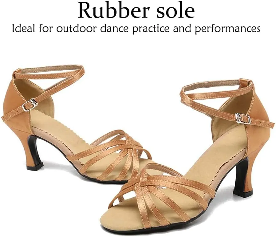 DKZSYIM Women's Satin Latin Dance Shoes Ballroom Salsa Performance Practice Dancing Shoes,Model LP-1213ZS