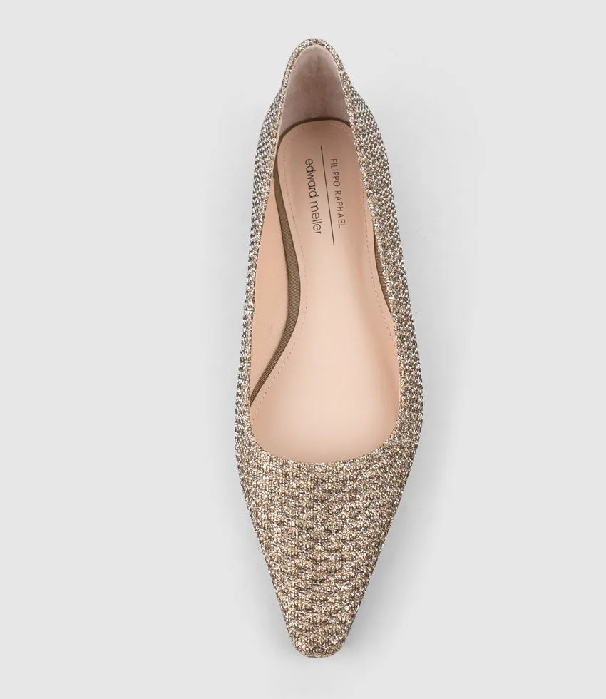 ELVY Chiselled Flat Pump in Copper Metallic Fabric