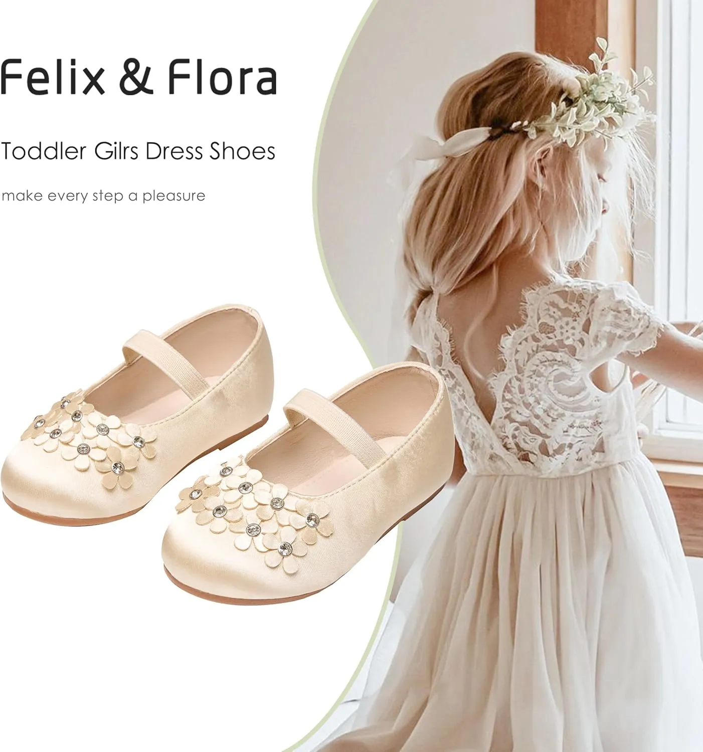 Felix & Flora Toddler Girl Dress Shoes - Flower Girl Ballet Flats School Wedding Party
