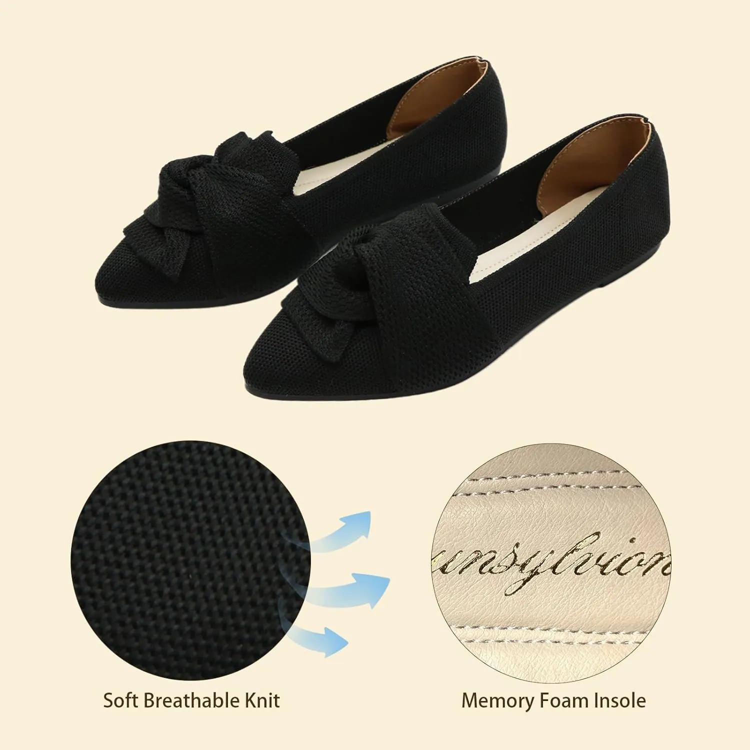 Flats for Women Featuring Pointed Toe, Elegant Bow, and Comfortable Knit, Softable Classical Shoes