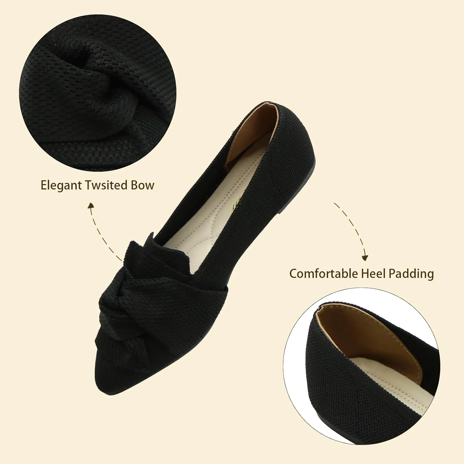Flats for Women Featuring Pointed Toe, Elegant Bow, and Comfortable Knit, Softable Classical Shoes