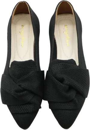 Flats for Women Featuring Pointed Toe, Elegant Bow, and Comfortable Knit, Softable Classical Shoes