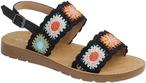 Forever Link Women's Flat Ankle Strap Crochet Sandals