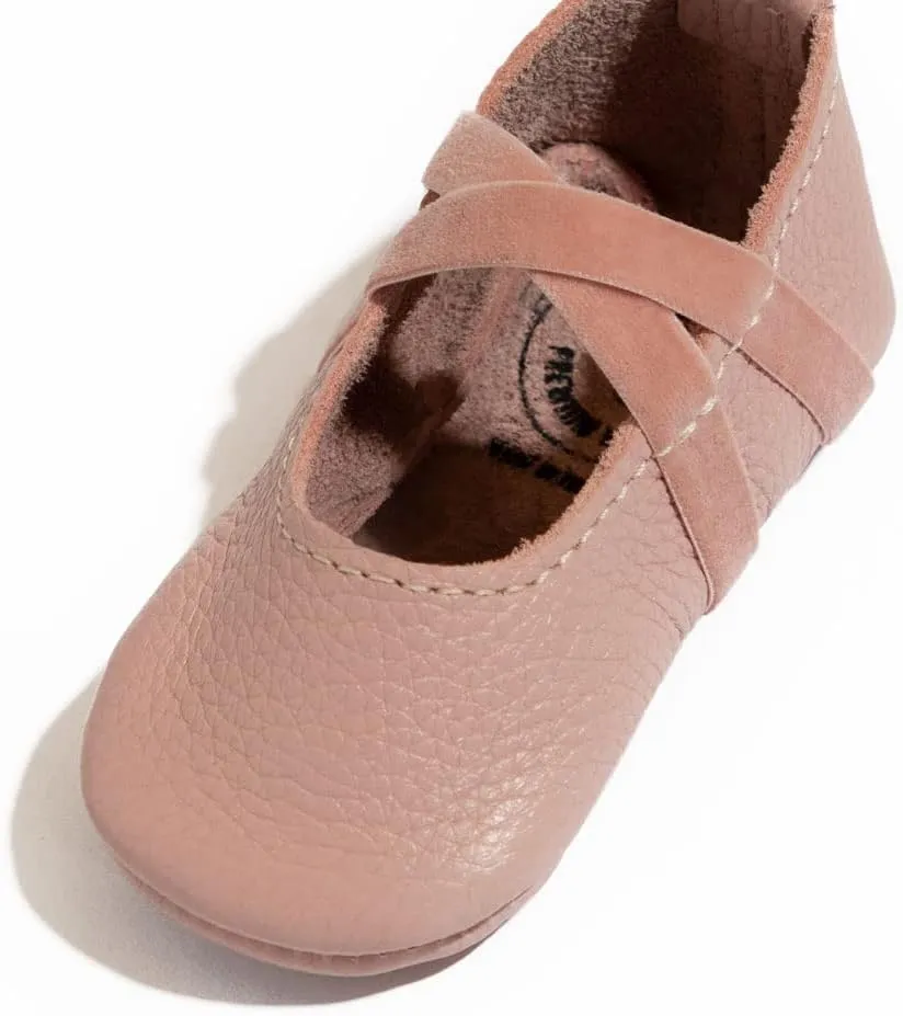 Freshly Picked Newborn Baby Girl Shoes, Ballet Flat Bow Moccasins, Blush