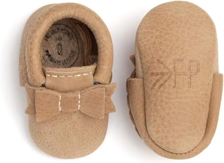 Freshly Picked Newborn Baby Girl Shoes, Ballet Flat Bow Moccasins, Blush