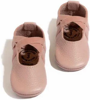 Freshly Picked Newborn Baby Girl Shoes, Ballet Flat Bow Moccasins, Blush