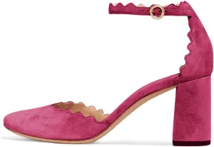 FSJ Women Comfortable Ankle Strap Buckle Pumps Retro Classic Block Chunky Heels Sandals Faux Suede Closed Round Almond Toe Orsay Formal Office Shoes Size 4-15 US