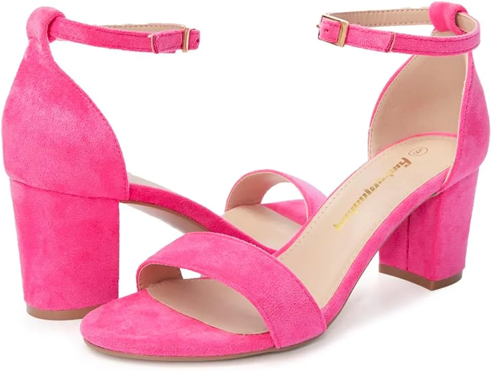 FUNKYMONKEY Women's Chunky High Heels Sandals,Two Strap Open Toe Ankle Strap Heeled Sandal,Party Wedding Strappy Buckle Sandals