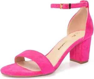 FUNKYMONKEY Women's Chunky High Heels Sandals,Two Strap Open Toe Ankle Strap Heeled Sandal,Party Wedding Strappy Buckle Sandals