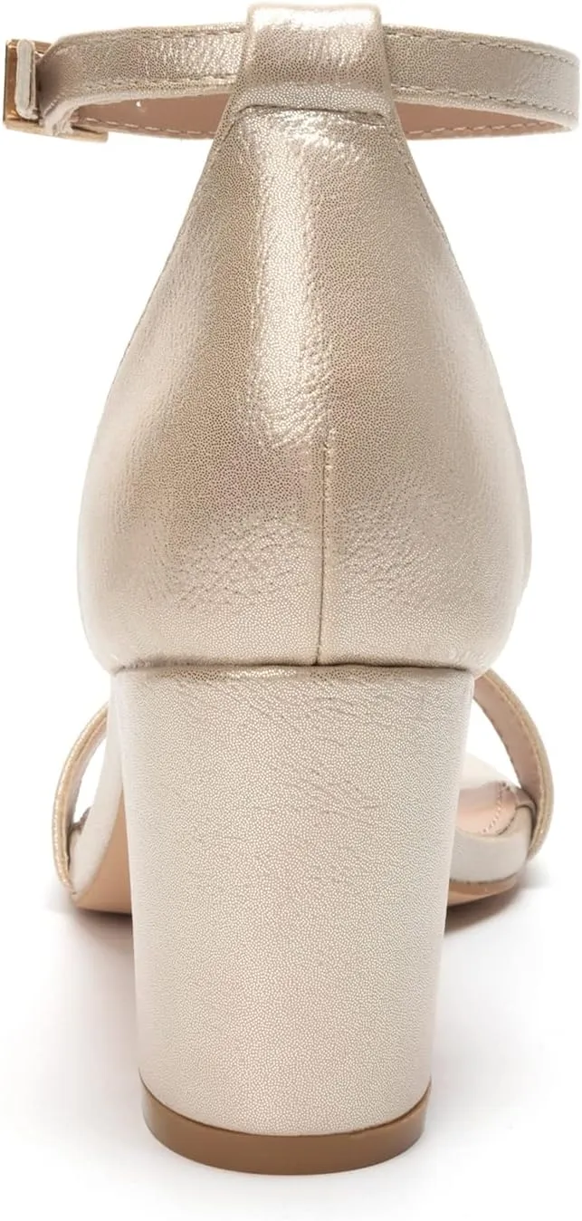 FUNKYMONKEY Women's Chunky High Heels Sandals,Two Strap Open Toe Ankle Strap Heeled Sandal,Party Wedding Strappy Buckle Sandals