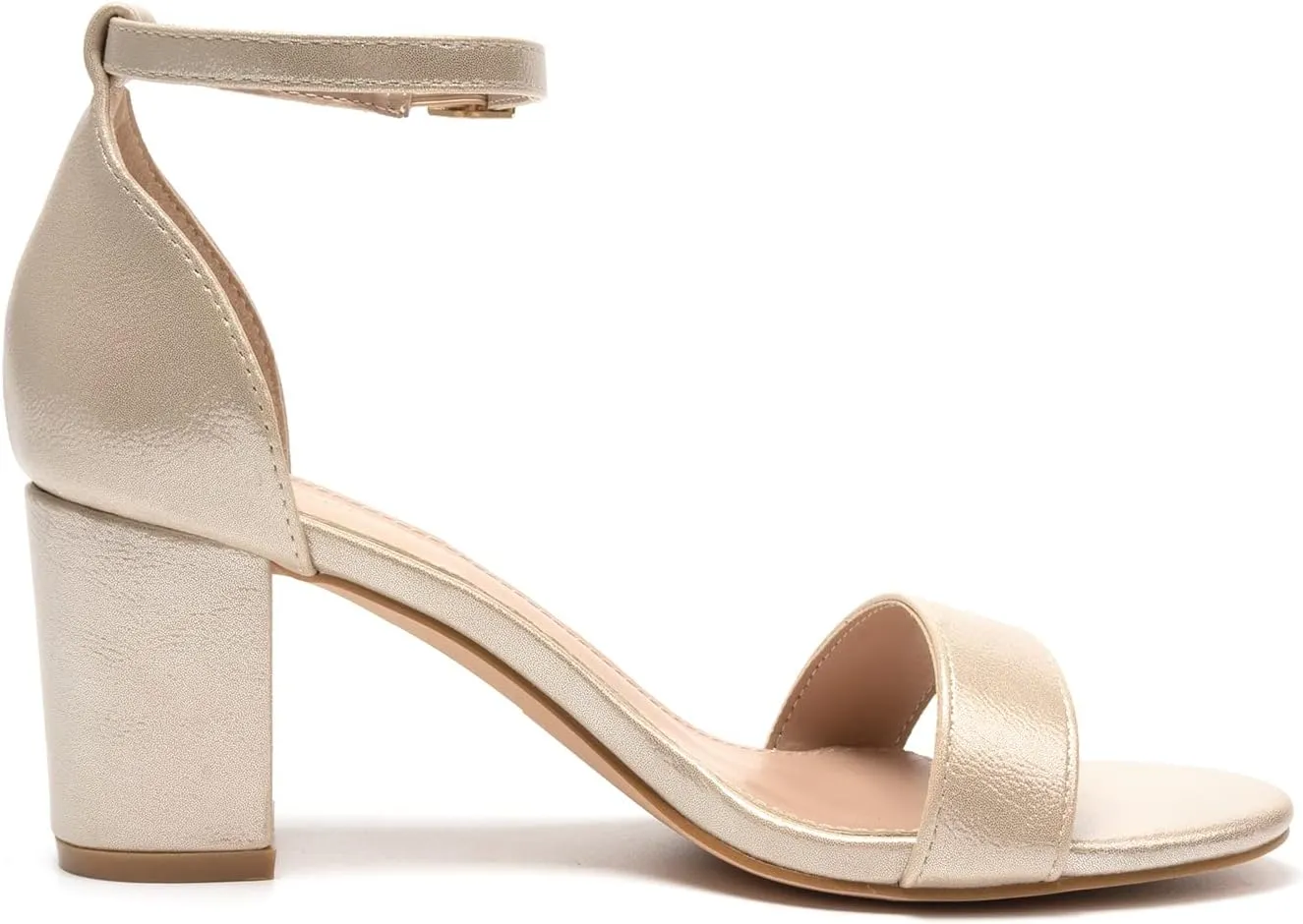 FUNKYMONKEY Women's Chunky High Heels Sandals,Two Strap Open Toe Ankle Strap Heeled Sandal,Party Wedding Strappy Buckle Sandals