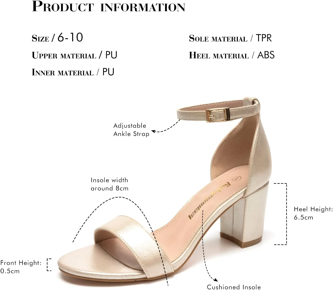 FUNKYMONKEY Women's Chunky High Heels Sandals,Two Strap Open Toe Ankle Strap Heeled Sandal,Party Wedding Strappy Buckle Sandals
