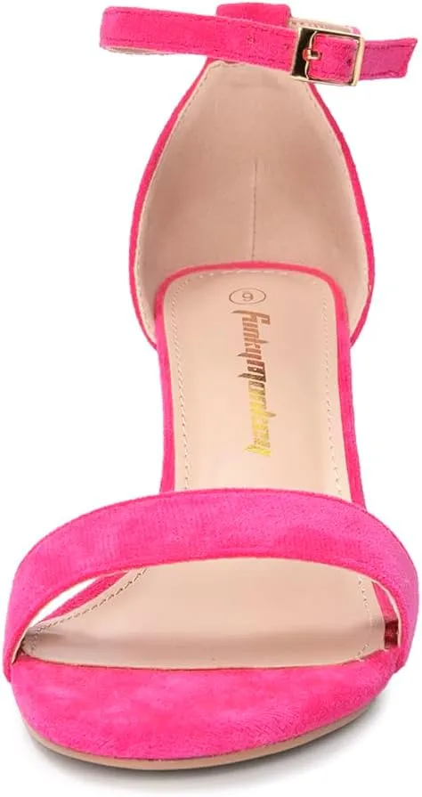 FUNKYMONKEY Women's Chunky High Heels Sandals,Two Strap Open Toe Ankle Strap Heeled Sandal,Party Wedding Strappy Buckle Sandals