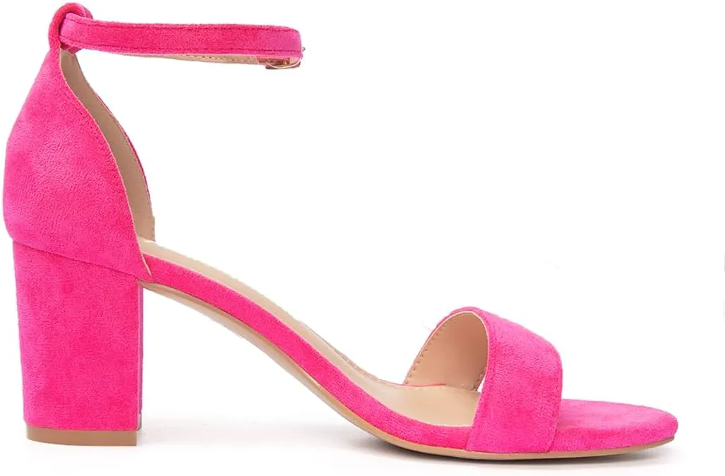 FUNKYMONKEY Women's Chunky High Heels Sandals,Two Strap Open Toe Ankle Strap Heeled Sandal,Party Wedding Strappy Buckle Sandals