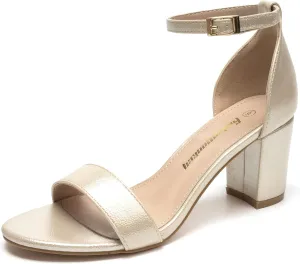 FUNKYMONKEY Women's Chunky High Heels Sandals,Two Strap Open Toe Ankle Strap Heeled Sandal,Party Wedding Strappy Buckle Sandals