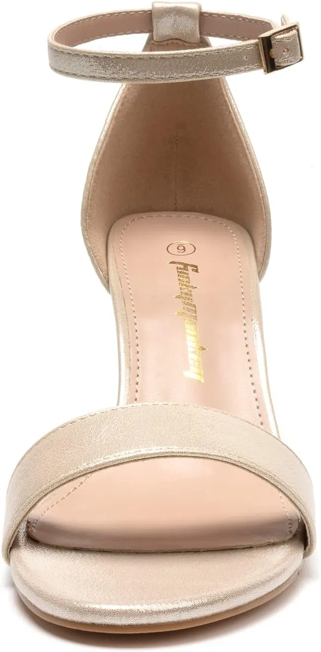 FUNKYMONKEY Women's Chunky High Heels Sandals,Two Strap Open Toe Ankle Strap Heeled Sandal,Party Wedding Strappy Buckle Sandals