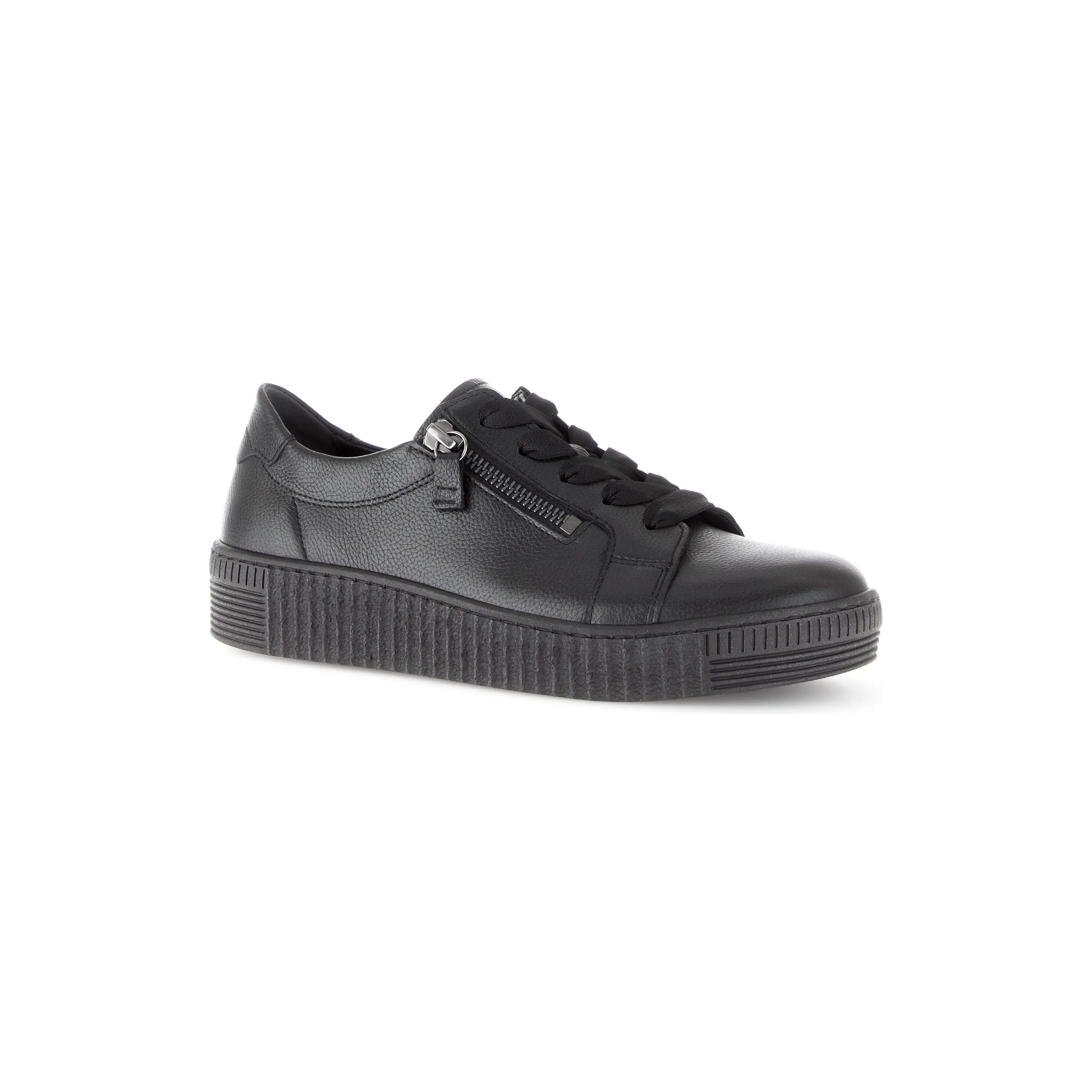 Gabor Wisdom - Ladies Lace Trainer with Double Zip in Black Leather