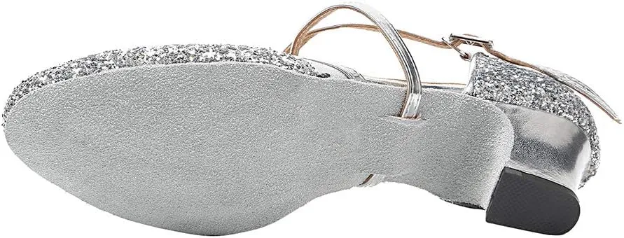 HROYL Closed Toe Ballroom Dance Shoes Women Ankle Strap Sequin Latin Salsa Tango Wedding Dance Shoes,Model YCL267