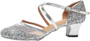 HROYL Closed Toe Ballroom Dance Shoes Women Ankle Strap Sequin Latin Salsa Tango Wedding Dance Shoes,Model YCL267