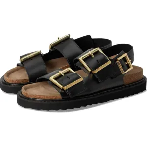 Isla Black Leather Buckle Flat Sandals