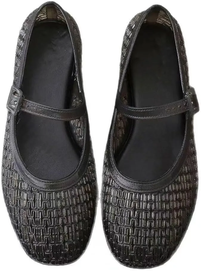 Jelly Mesh Ballet Flats for Women, Jellies Mary Jane Flats, Clear Jelly Ballet Flats, Dress Shoes Lightweight Breathable Low Top Buckled Strap No Slip Waterproof Ballerina Shoes Summer Beach Party