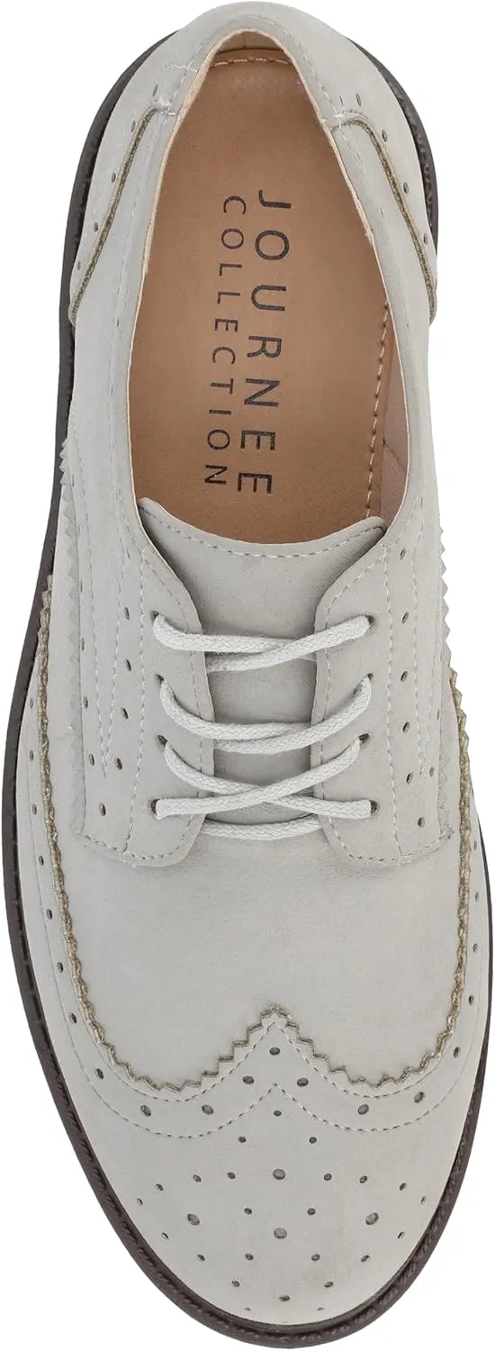 Journee Womens Cushioned footbeds Claudiya Oxford Flat Almond-Toe Faux Leather lace-up