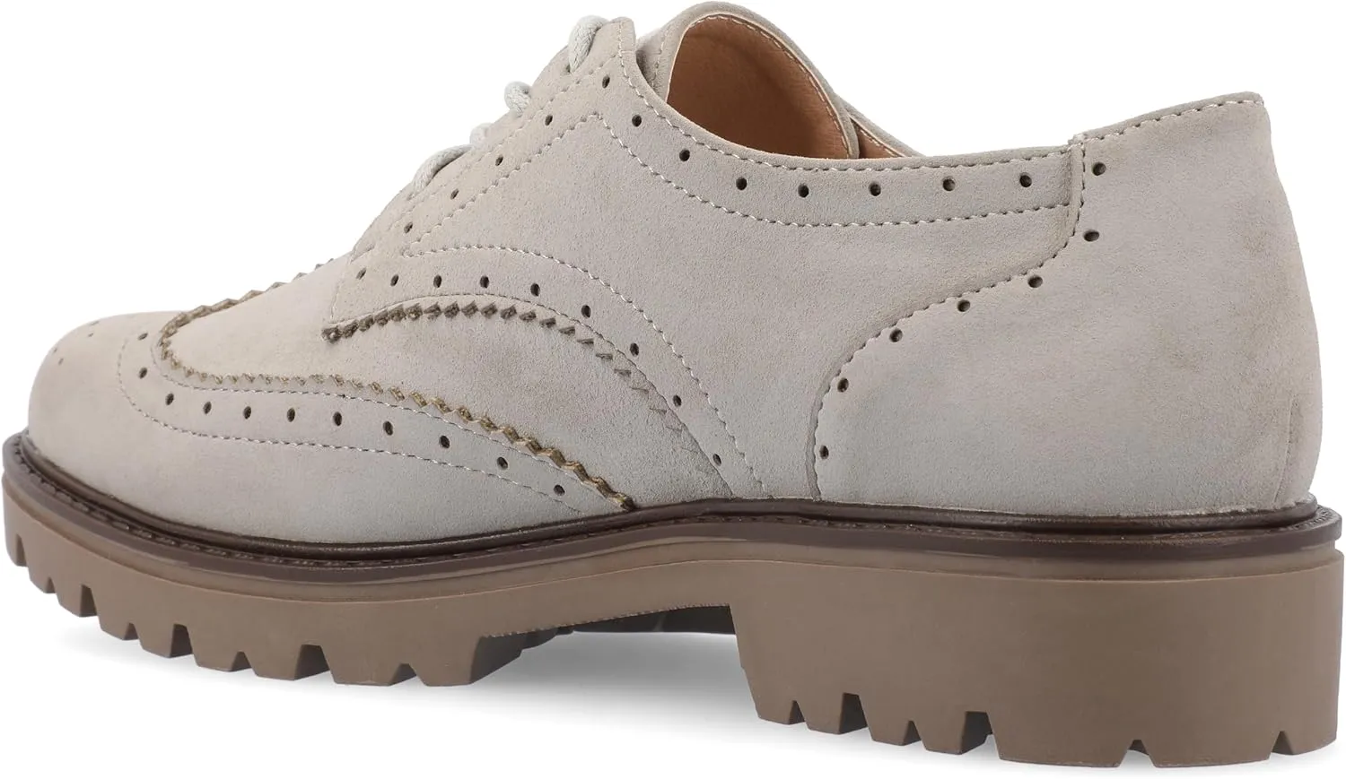 Journee Womens Cushioned footbeds Claudiya Oxford Flat Almond-Toe Faux Leather lace-up
