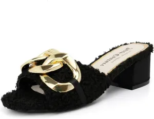 Juicy Couture Women's Fashion Low Heel Slides Luxury Fur Slippers Open Toe Cushioned Casual Flat Sandals for Outdoor Indoor