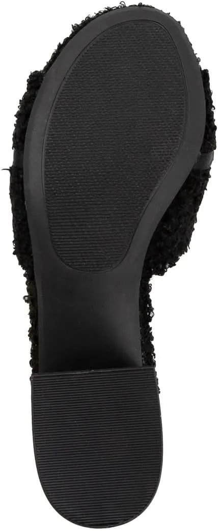 Juicy Couture Women's Fashion Low Heel Slides Luxury Fur Slippers Open Toe Cushioned Casual Flat Sandals for Outdoor Indoor