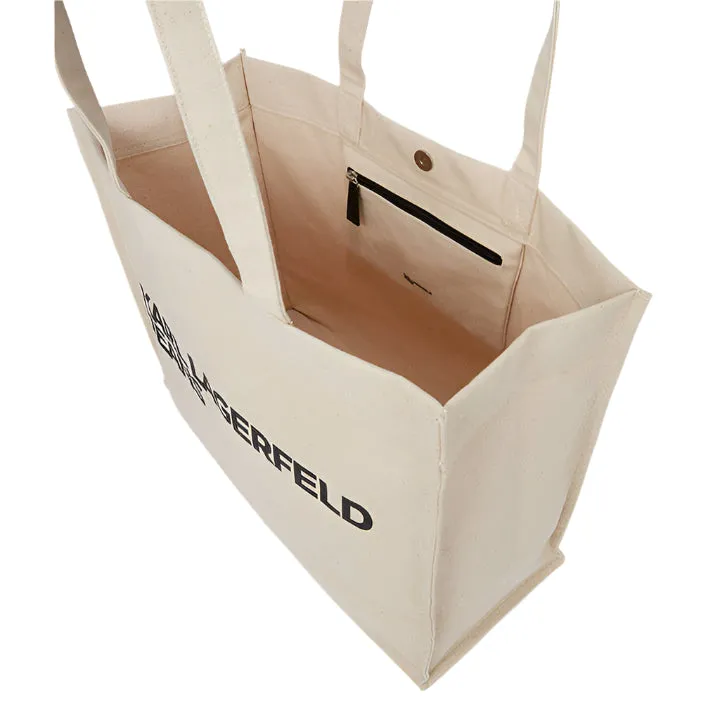 KARL LAGERFELD JEANS BEIGE LOGO CANVAS SHOPPER BAG