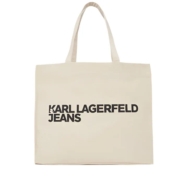 KARL LAGERFELD JEANS BEIGE LOGO CANVAS SHOPPER BAG
