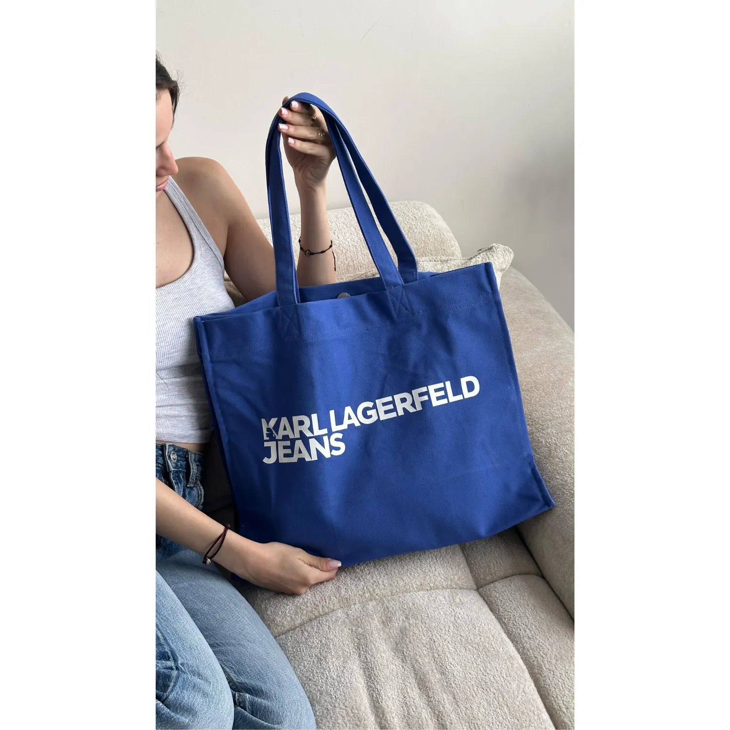 KARL LAGERFELD JEANS BLUE LOGO CANVAS SHOPPER BAG
