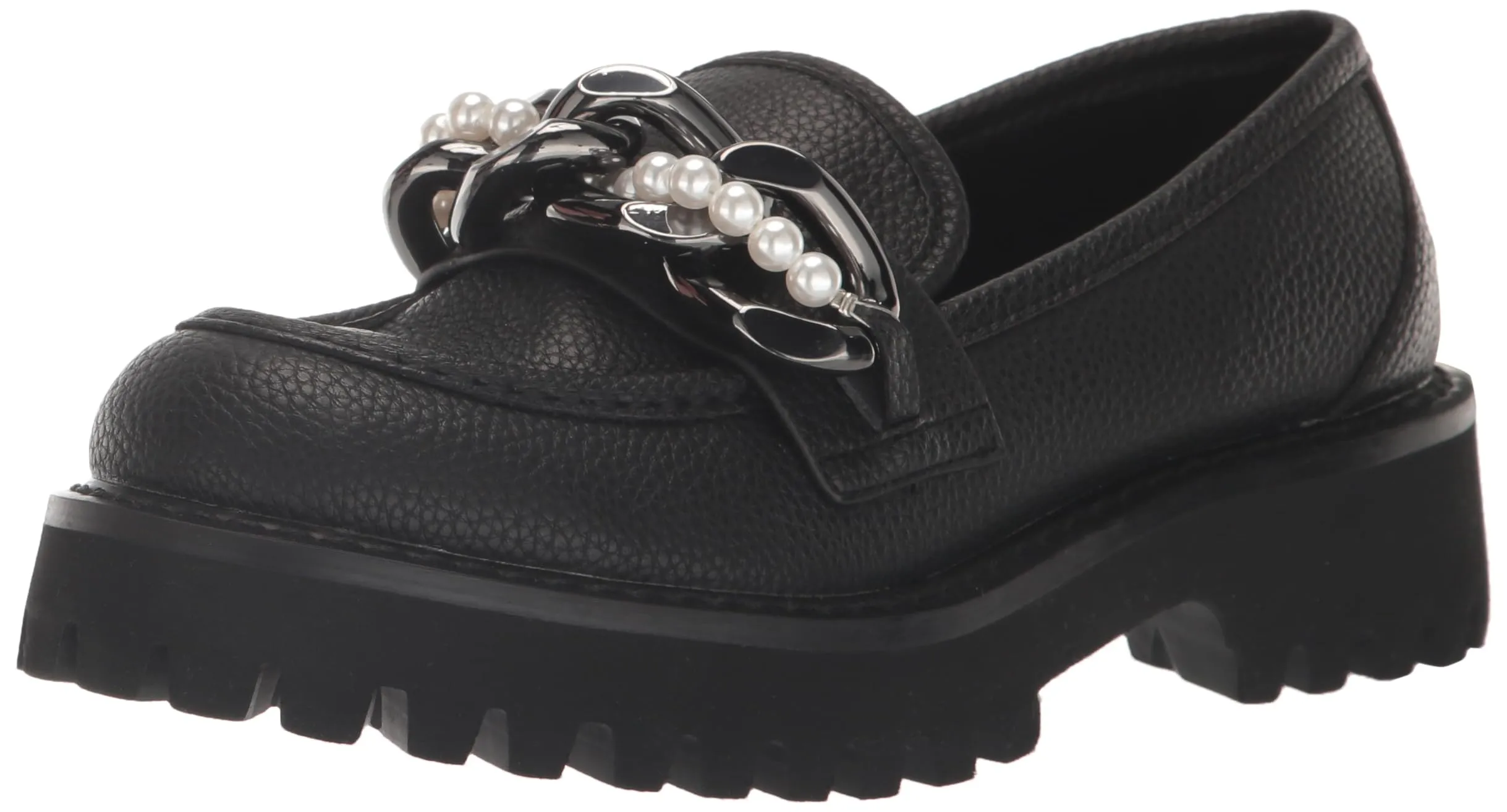 Karl Lagerfeld Paris Women's Slip On Embellished Gemsy Loafer Flat, Black, 6.5