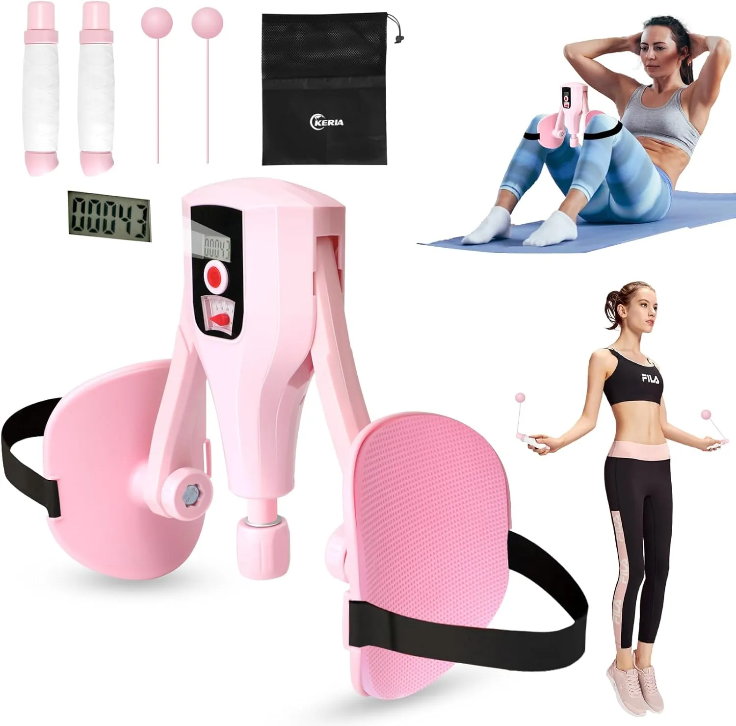 Keria Thigh Master Hip & Pelvic Trainer - Adjustable 0-55lbs Kegel Exerciser with Leg Straps, Handles for Pelvic Floor, Postpartum Rehab, Inner Thigh & Arms Toning