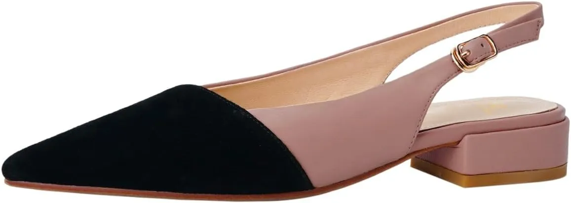 LEHOOR Women Slingback Flats Cap Toe Two Tone Pointed Closed Toe Flat Heel Sandals Pumps Colorblock Buckle Strap Patchwork Slip On Sandals Comfortable Chic Office Ladies Summer 4-11 M US
