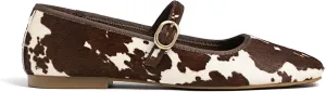 Leopard Ballet Flats for Women Velvet Animal Print Square Toe Mary Jane Flats Silver Buckle Comfortable Ballerina Shoes